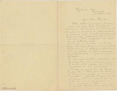 Lettre de Félicien Rops à [Alfred] Prunaire. Heyst, 1881/10/09. Paris, Fondation Custodia, 1972/A/809