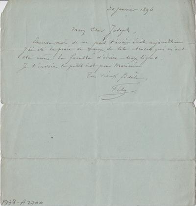 Lettre de Félicien Rops à Joseph [Uzanne]. s.l., 1896/01/30. Paris, Fondation Custodia, 1978/A/2700