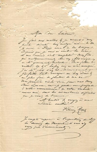 Lettre de Félicien Rops à [Alphonse] Lemerre, s.l., [1876]/00/00. Marbella, International Autograph Auction Europe, 25 juin 2026, IAAE2026-744