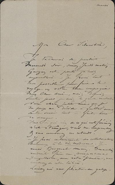 Lettre de Félicien Rops à [Armand] Silvestre. s.l., 0000/00/00. Paris, Ancienne collection du Musée des lettres et manuscrits, 67319