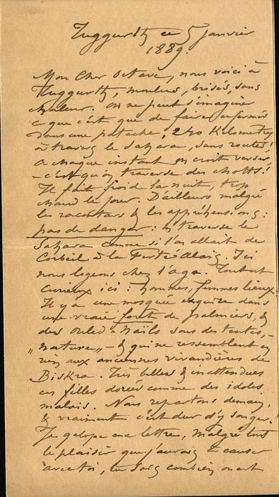 Lettre de Félicien Rops à Octave [Uzanne]. Tuggurth, 1889/01/05. Paris, Ancienne collection du Musée des lettres et manuscrits, 68663/1