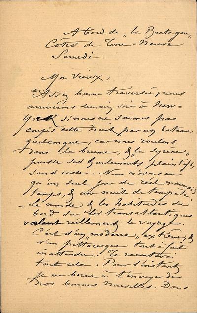 Lettre de Félicien Rops à Inconnu. Côtes de Terre-Neuve, 1887/09/00. Paris, Ancienne collection du Musée des lettres et manuscrits, 68663/3