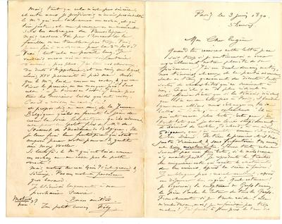 Lettre de Félicien Rops à Eugène [Demolder]. [Paris], 1890/06/03. Paris, Ancienne collection du Musée des lettres et manuscrits, 72039/16