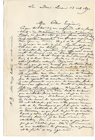 Lettre de Félicien Rops à Eugène [Demolder]. Corbeil-Essonnes, 1890/10/13. Paris, Ancienne collection du Musée des lettres et manuscrits, 72039/20