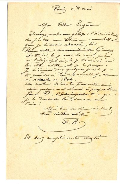 Lettre de Félicien Rops à Eugène [Demolder]. Paris, 1891/05/28. Paris, Ancienne collection du Musée des lettres et manuscrits, 72039/22