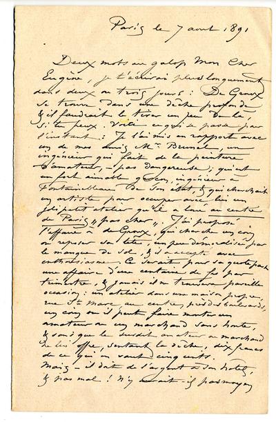 Lettre de Félicien Rops à Eugène [Demolder]. Paris, 1891/08/07. Paris, Ancienne collection du Musée des lettres et manuscrits, 72039/23
