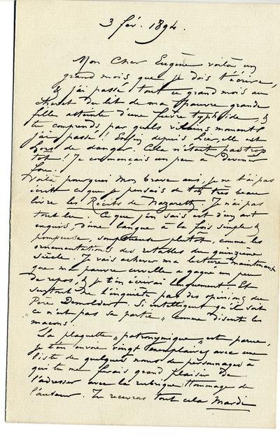 Lettre de Félicien Rops à Eugène [Demolder]. [Paris], 1894/02/03. Paris, Ancienne collection du Musée des lettres et manuscrits, 72039/28