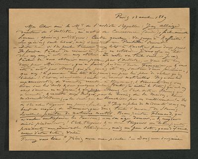 Lettre de Félicien Rops à [Eugène] [Demolder]. Paris, 1889/08/13. Paris, Ancienne collection du Musée des lettres et manuscrits, 72039/3