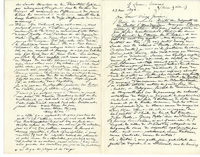 Lettre de Félicien Rops à [Eugène] [Demolder]. Corbeil-Essonnes, 1894/11/23. Paris, Ancienne collection du Musée des lettres et manuscrits, 72039/37