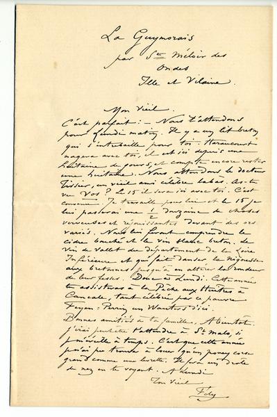 Lettre de Félicien Rops à [Eugène] [Demolder]. Saint-Méloir-des-Ondes, 1895/02/12. Paris, Ancienne collection du Musée des lettres et manuscrits, 72039/38