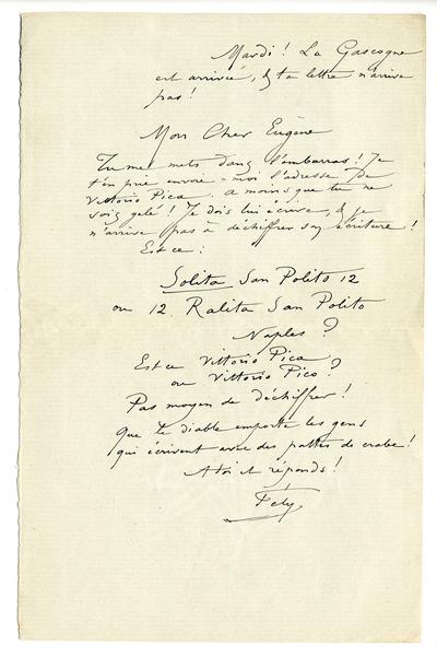 Lettre de Félicien Rops à Eugène [Demolder]. s.l., 1895/11/24. Paris, Ancienne collection du Musée des lettres et manuscrits, 72039/43