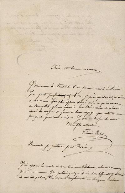 Lettre de Félicien Rops à [Sophie] Maman [Rops-Maubille]. [Paris], 1855/09/00. Paris, Ancienne collection du Musée des lettres et manuscrits, 72040/7