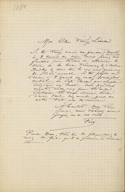 Lettre de Félicien Rops à [Henri] Liesse. [Paris], 1880/00/00. Paris, Ancienne collection du Musée des lettres et manuscrits, 72275