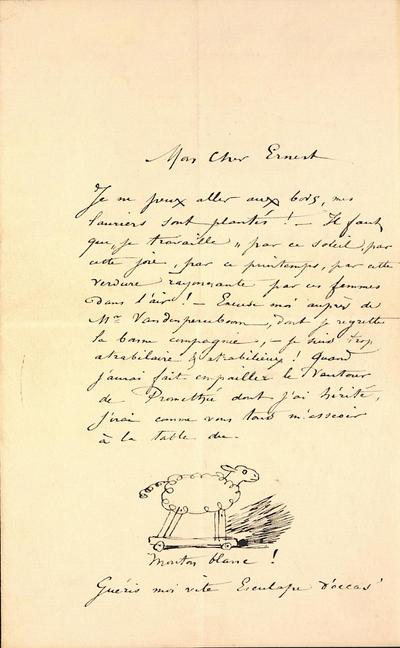 Lettre de Félicien Rops à Ernest [Hermant]. s.l., 1874/00/00. Paris, Ancienne collection du Musée des lettres et manuscrits, 73871