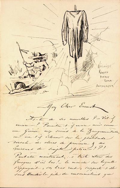 Lettre de Félicien Rops à Ernest Hermant. Mettet, 1873/09/19. Paris, Ancienne collection du Musée des lettres et manuscrits, 73873