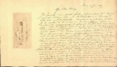 Lettre de Félicien Rops à Émile Hermant. Paris, 1885/02/11. Paris, Ancienne collection du Musée des lettres et manuscrits, 73875