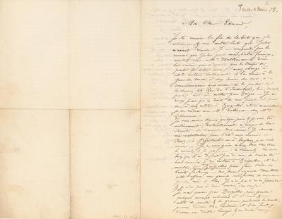 Lettre de Félicien Rops à Edmond [Lambrichs]. [Paris], 1875/03/11. Province de Namur, musée Félicien Rops, AMIS/LE/030