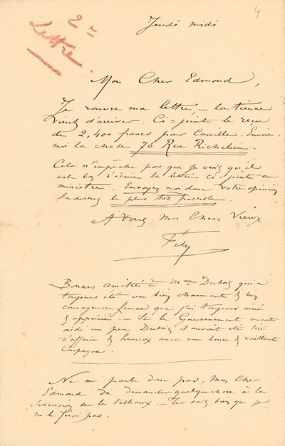 Lettre de Félicien Rops à Edmond [Lambrichs]. s.l., 0000/00/00. Province de Namur, musée Félicien Rops, AMIS/LE/032