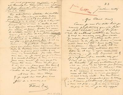 Lettre de Félicien Rops à Inconnus. s.l., 0000/00/23. Province de Namur, musée Félicien Rops, AMIS/LE/034