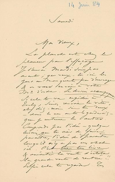 Lettre de Félicien Rops à [Georges] Camuset, s.l., 1884/06/14, Les Amis du musée Rops, en dépôt au musée Rops, inv. AMIS/LE/055