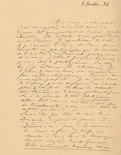 Lettre de Félicien Rops à [Georges] Camuset, s.l., 1884/07/08, Les Amis du musée Rops, en dépôt au musée Rops, inv. AMIS/LE/057