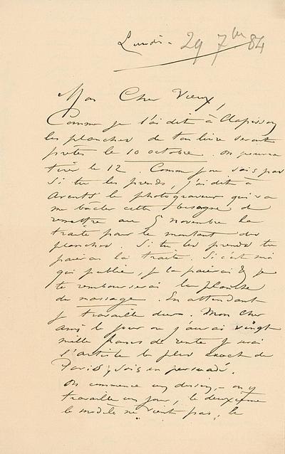 Lettre de Félicien Rops à [Georges] Camuset, s.l., 1884/09/29, Les Amis du musée Rops, en dépôt au musée Rops, inv. AMIS/LE/059