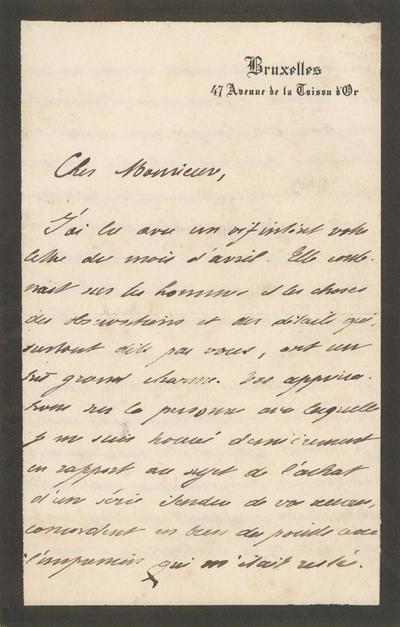 Lettre de Edmond Picard à [Félicien] [Rops], Bruxelles, 47 Avenue de la Toison d'Or, 1878/06/08. Province de Namur, musée Félicien Rops, Amis/LE/065