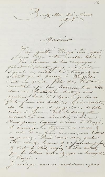 Lettre de Félicien Rops à [Jules] [Noilly]. Bruxelles, 1878/08/26. Province de Namur, musée Félicien Rops, Amis/LI/006/LE/005