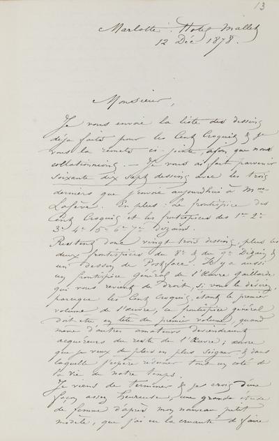 Lettre de Félicien Rops à [Jules] [Noilly]. Marlotte, 1878/12/12. Province de Namur, musée Félicien Rops, Amis/LI/006/LE/007