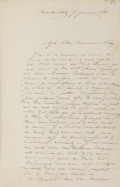 Lettre de Félicien Rops à [Jules] Noilly. Rambouillet, 1880/01/07. Province de Namur, musée Félicien Rops, Amis/LI/006/LE/013