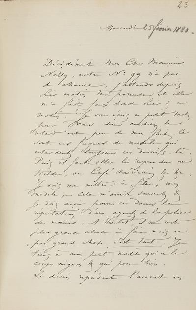 Lettre de Félicien Rops à [Jules] Noilly. s.l., 1880/02/25. Province de Namur, musée Félicien Rops, Amis/LI/006/LE/016