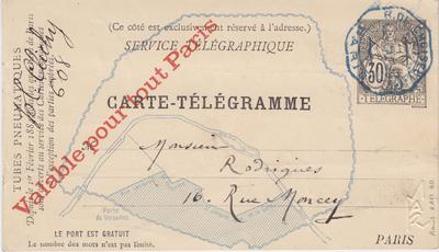 Carte-Télégramme de Félicien Rops à [Eugène] Rodrigues. [Paris], 1885/05/02. Province de Namur, musée Félicien Rops, Amis/RAM/10