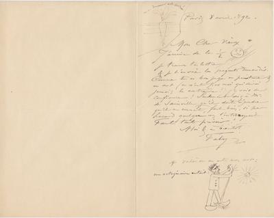 Lettre de Félicien Rops à [Eugène] [Rodrigues]. Paris, 1892/04/08. Province de Namur, musée Félicien Rops, Amis/RAM/132