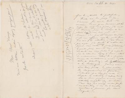 Lettre de Félicien Rops à [Eugène] [Rodrigues]. s.l., 1884/03/25. Province de Namur, musée Félicien Rops, Amis/RAM/139