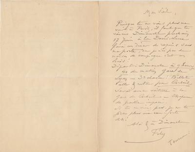 Lettre de Félicien Rops à [Eugène] [Rodrigues]. s.l., 0000/06/00. Province de Namur, musée Félicien Rops, Amis/RAM/157