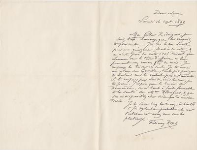 Lettre de Félicien Rops à Eugène Rodrigues. Corbeil-Essonnes, 1893/09/16. Province de Namur, musée Félicien Rops, Amis/RAM/161