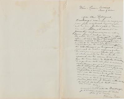 Lettre de Félicien Rops à [Eugène] Rodrigues. Corbeil-Essonnes, 1896/00/00. Province de Namur, musée Félicien Rops, Amis/RAM/168