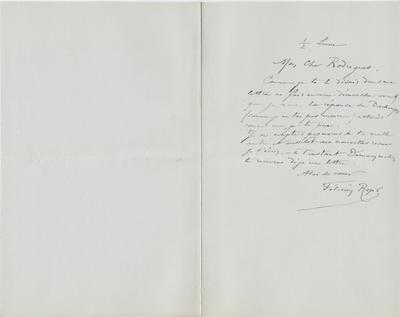 Lettre de Félicien Rops à [Eugène] Rodrigues. Corbeil-Essonnes, 0000/00/00. Province de Namur, musée Félicien Rops, Amis/RAM/169