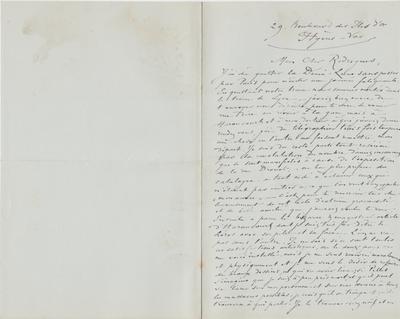 Lettre de Félicien Rops à Eugène Rodrigues. Hyères, 1896/12/04. Province de Namur, musée Félicien Rops, Amis/RAM/174