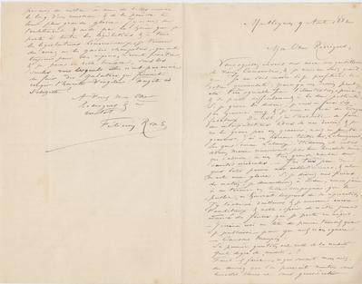 Lettre de Félicien Rops à [Eugène] Rodrigues. Montlignon, 1882/08/09. Province de Namur, musée Félicien Rops, Amis/RAM/3