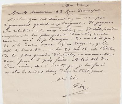 Lettre de Félicien Rops à [Eugène] [Rodrigues]. s.l., 0000/00/00. Province de Namur, musée Félicien Rops, Amis/RAM/53