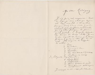 Lettre de Félicien Rops à [Eugène] Rodrigues. s.l., 0000/00/00. Province de Namur, musée Félicien Rops, Amis/RAM/55