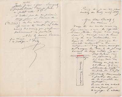 Lettre de Félicien Rops à [Eugène] [Rodrigues]. Paris, 1885/04/00. Province de Namur, musée Félicien Rops, Amis/RAM/57