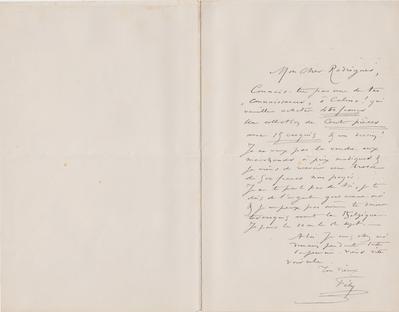 Lettre de Félicien Rops à [Eugène] Rodrigues. s.l., 0000/00/00. Province de Namur, musée Félicien Rops, Amis/RAM/60