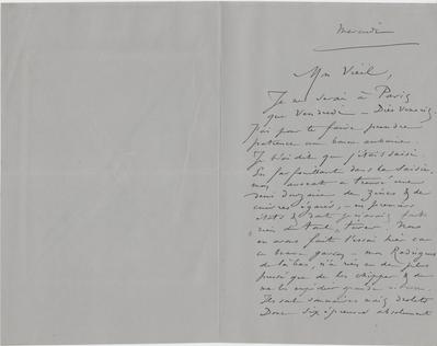 Lettre de Félicien Rops à [Eugène] [Rodrigues]. s.l., 0000/00/00. Province de Namur, musée Félicien Rops, Amis/RAM/65