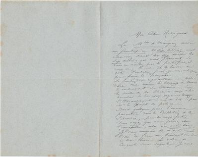 Lettre de Félicien Rops à [Eugène] Rodrigues. s.l., [1882/12/01]. Province de Namur, musée Félicien Rops, Amis/RAM/80