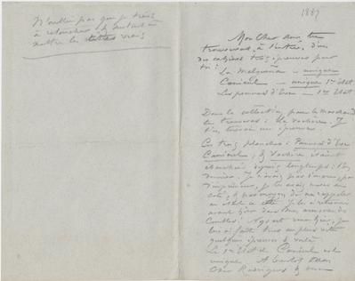 Lettre de Félicien Rops à [Eugène] Rodrigues. s.l., 1887/00/00. Province de Namur, musée Félicien Rops, Amis/RAM/88