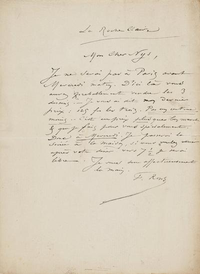 Lettre de Félicien Rops à [François] Nys. Corbeil-Essonnes, 0000/00/00. Province de Namur, musée Félicien Rops, APC/27193/18