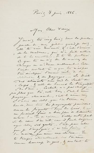 Lettre de Félicien Rops à [Octave] [Uzanne]. Paris, 1886/06/08. Province de Namur, musée Félicien Rops, APC/27193/3