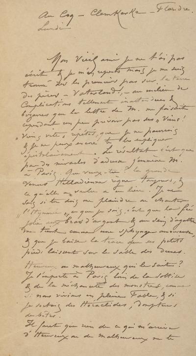 Lettre de Félicien Rops à Inconnu. Le Coq, 1884/00/00. Province de Namur, musée Félicien Rops, APC/27194/41